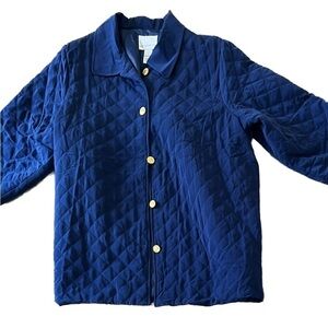 Susan Graver Quilted Blue Jacket with Gold Buttons Sz Large Layering Transition